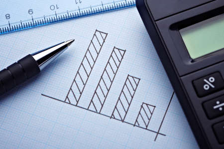 close up of a business finance graph, papers and pencil