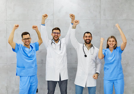Portrait of a group of doctors and health care workers in the office hospitalの写真素材