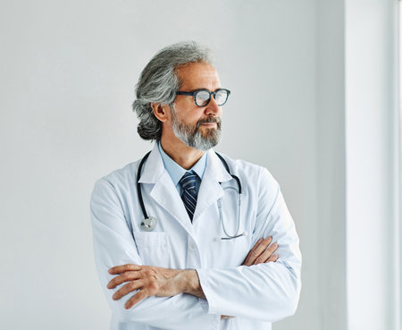 portrait of a senior doctor in his office in a hospitalの写真素材
