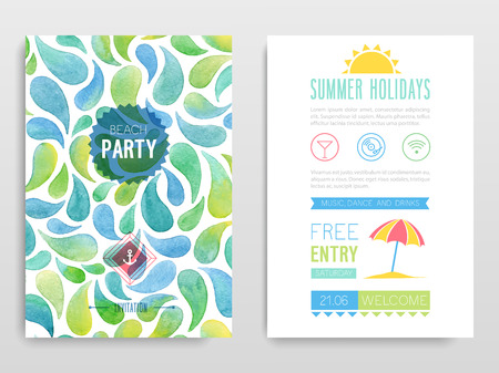 Watercolor flyer Beach party. Vector illustration.のイラスト素材