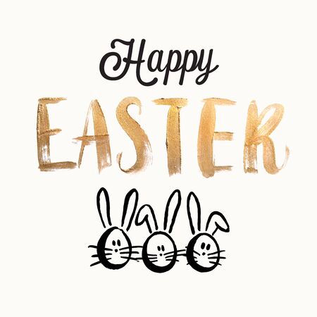 Happy easter cards illustration with easter eggs, easter bunny, easter rabbit and font.のイラスト素材