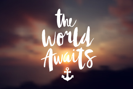 "The world awaits" poster. Vector background.のイラスト素材