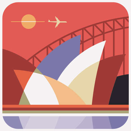 Travel Icon, representation of famous city in colorful vector of australian city Sydney.のイラスト素材
