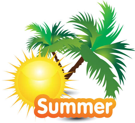 Coconut tree and Sun, Beach Holiday Design. Abstract Logo Design for a Business. Vector Illustration.のイラスト素材