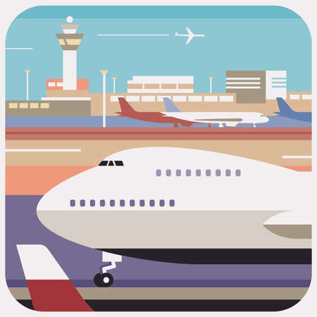 Travel Icon, representation of famous city in colorful vector of Airport and air plane.のイラスト素材