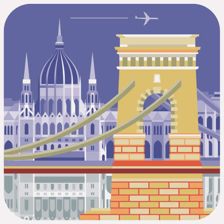 Travel Icon, representation of famous city in colorful vector of tower bridge.のイラスト素材