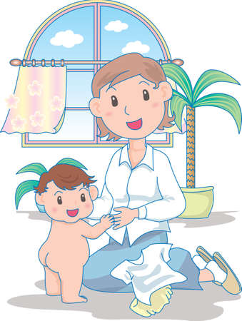 Vector Illustration of an happy baby wearing clothes after bathのイラスト素材