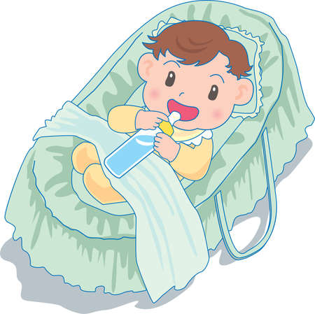 Vector Illustration of an happy baby drinking bottled milkのイラスト素材