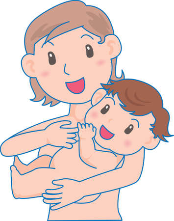 Vector Illustration of an mother and baby taking bath togetherのイラスト素材