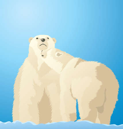Vector Illustration of Polar Bears playing in the snow in the antarctic.のイラスト素材