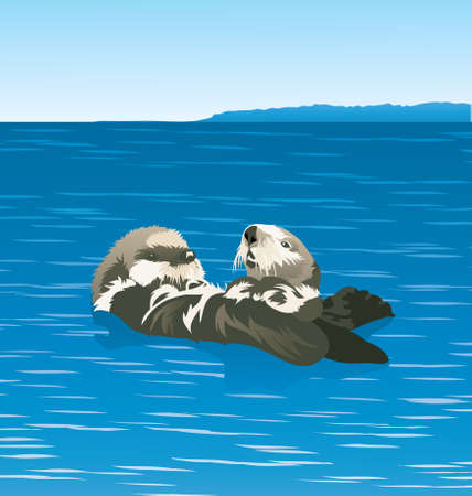 Vector Illustration of Arctic Seal coming to seal level swimming in the middle of oceanのイラスト素材