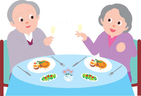 Vector Illustration of an old couple having Lunch together.のイラスト素材