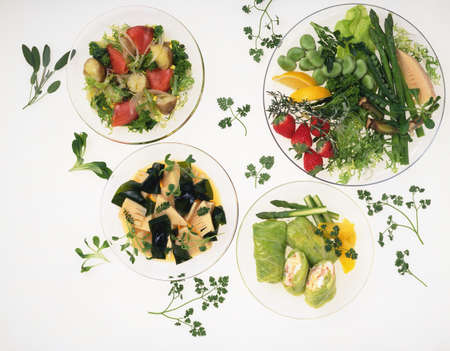 Various Kind of Vegetable Dish, High Angle Viewの写真素材