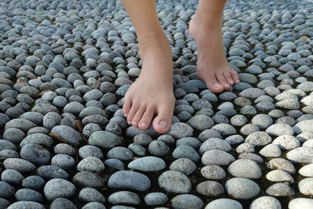 Walking On A Textured Cobble Pavement, Reflexologyの写真素材