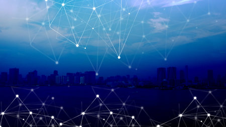 "Smart city and communication network, ICT(Information Communication Technology), digital transformation, abstract image visual"の写真素材