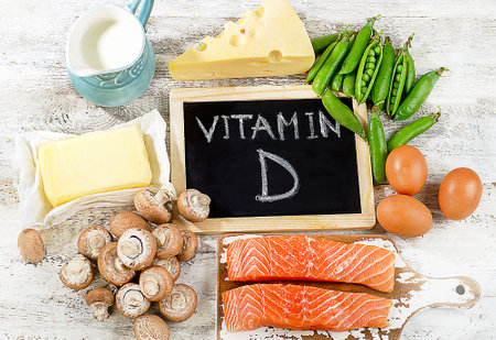 Foods rich in vitamin D. Top viewの写真素材