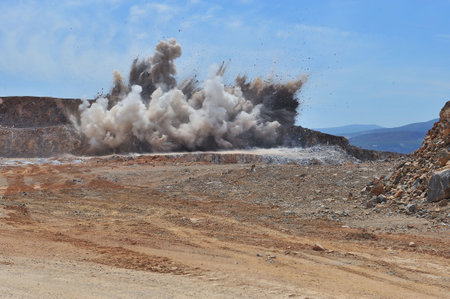 Lime stone blasting, exploding in the open mines.の写真素材