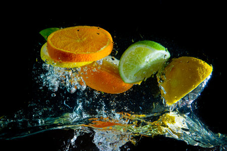 fruit splashing in the water