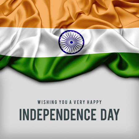 Celebrating India Independence Day. Abstract waving flag on gray background