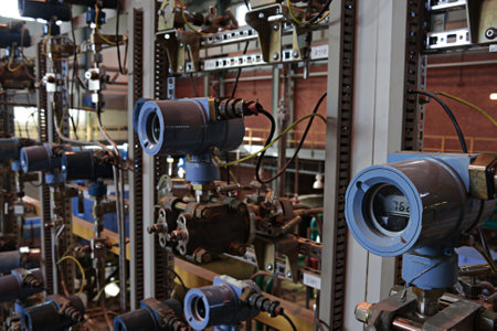 A few row of detectors in workshop of cryogenic plant