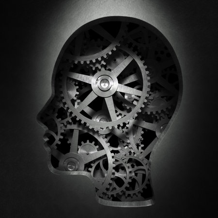 Cog wheels and gear inside a head shape -psychology and creativity concept illustration