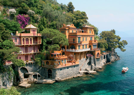 Seaside villas near Portofino in Italyの写真素材