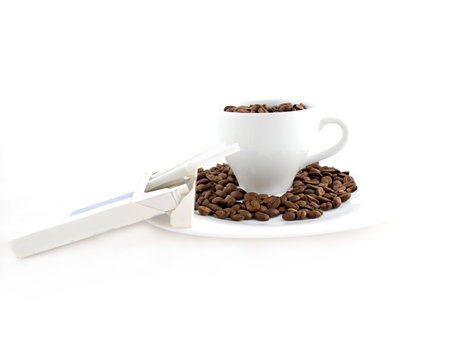 Coffee and cigarettes on the plateの写真素材