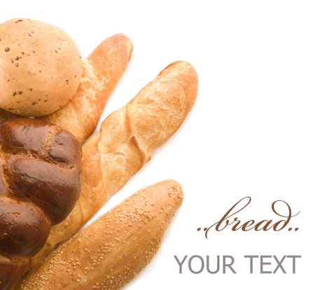 "Bread and baguettes in a white background, Border"の写真素材