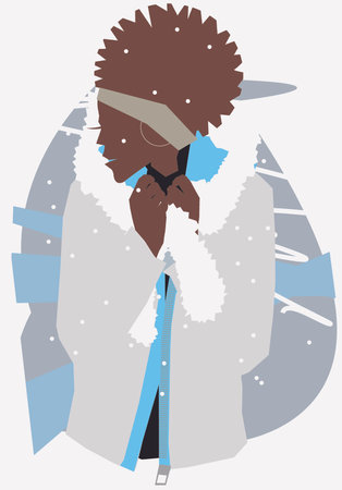 Young Girl wearing warm clothes in an abstract back ground. Modern Life style in an urban city vector Illustration.のイラスト素材