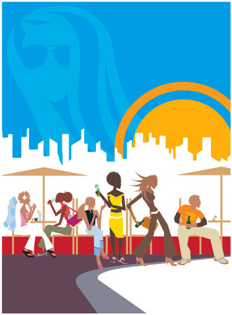 Young people socialising in a public place, club. Modern Life style in an urban city vector Illustration.のイラスト素材