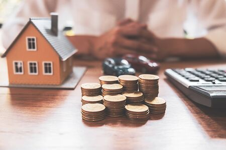 House and Car model with agent asking costumer for contract to buy, get insurance or loan real estate or property.の写真素材