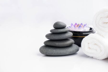 Spa treatment concept. Spa background with spa accessories on white background.