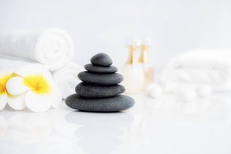 Spa treatment concept. Spa background with spa accessories on white background.の写真素材