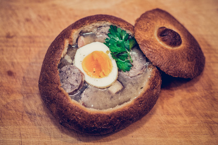 Zurek - traditional Polish soup inside a breadの写真素材