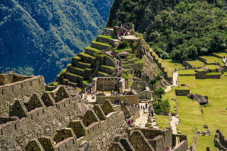 Machu Picchu / Cusco/ Peru - 07.18.2017. Machu Picchu Peru -  View on a mountain ruins with tourist visiting.のeditorial素材
