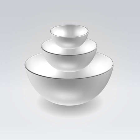 Glossy metal silver bowls piled together in stop motion way cooking concept illustrationのイラスト素材