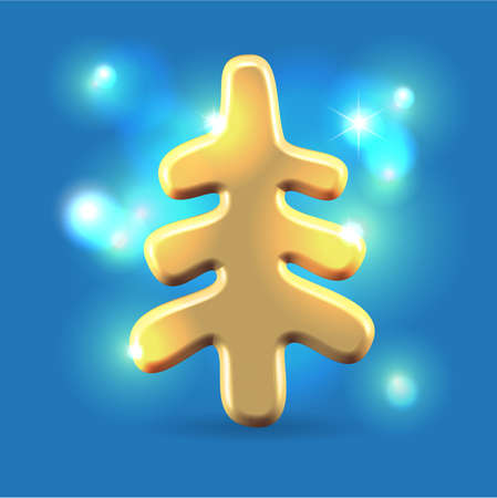 Golden silhouette of christmas tree over royal blue bokeh shining backgroundのイラスト素材