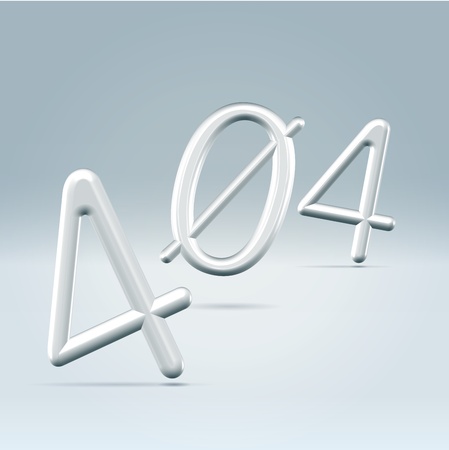 Web page 404 error page 3d rendered silver glossy letters, falling free in the air 