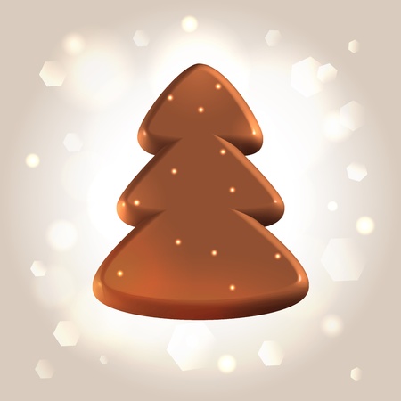 Chocolate smooth polished new year tree over light shining backgroundの写真素材