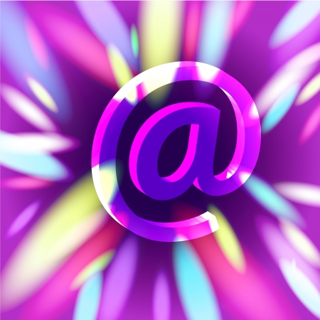 Violet shaded glossy glass email symbol flying into depths of internetの写真素材