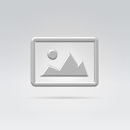 Silver glossy computer icon metaphor for images hanging in spaceの写真素材