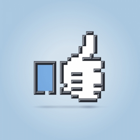 3D render effect like hand social icon illustration hanging over light blue surfaceの写真素材