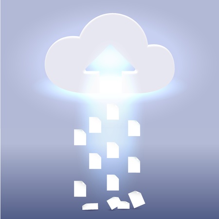 Documents are being uploaded into the cloud - futuristic media  wireless technology illustrationの写真素材