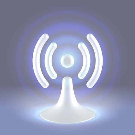 White hi tech glossy plastic wifi hot spot shining icon over gray backgroundの写真素材