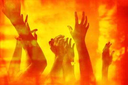 Save us from the fire! Concept for fire victim, help, helplessness, hell, desperation, etc.の写真素材