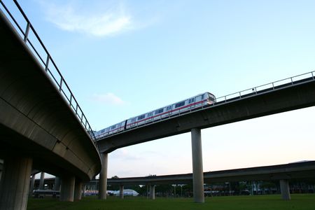 Highway bridges intersections, suspended train railway.