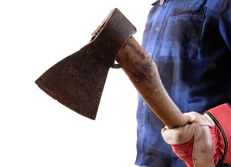 detaill shot of a lumberjack with an ax