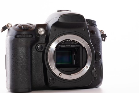 DSLR with the lens removed and looking at the CMOS sensor