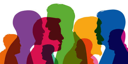 Concept of diversity, with colored silhouettes, showing different profiles of men, of different ages...