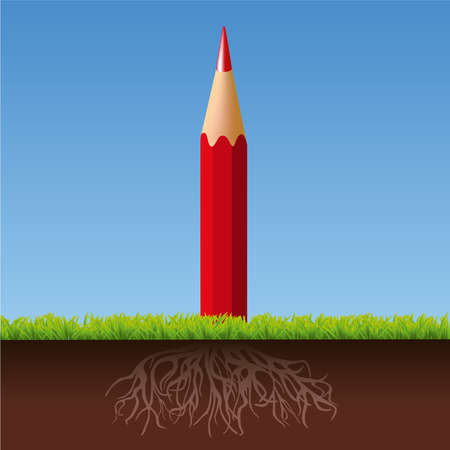 Concept of culture and knowledge with a pencil growing like a tree to symbolize the search for idea.のイラスト素材